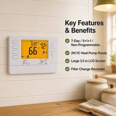 Riseem 5.65 Sq.in. Display Size Hot Runner Heat Pump Thermostat Temperature Controller for Customizable Temperature Regulation in HVAC System
