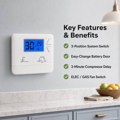 Riseem ABS Housing Material Wired Room Thermostat with ±1C Accuracy and Manual/Automatic Control Mode