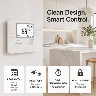 Power supply or Batteries Wired Room Programmable HVAC System Single Stage 24V Thermostat And Durable Temperature Controller