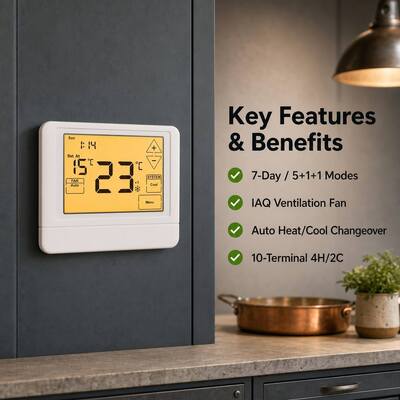 STN855 Heat Pump 7 Day Programmable 7 Day 2 Heat 2 Cool Wall-mounted Thermostat for HVAC Control
