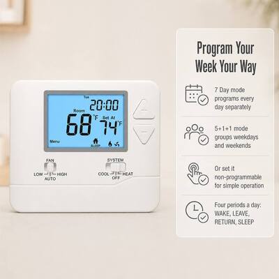 24V Conventional Or Heat Pump Wireless Room 7 Day PTAC RF Programmable Thermostat 915MHZ Frequency