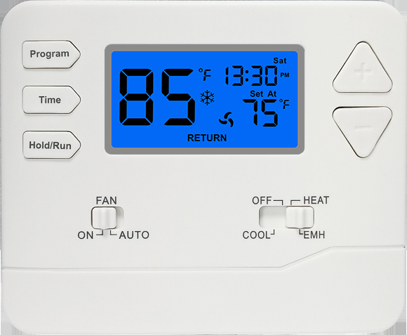 White Digital Room Thermostat with LCD Display and Battery Power