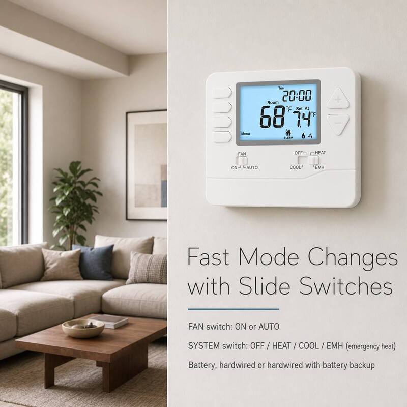 Large LCD Display 7 Day Programmable Heat Pump Thermostat Constructed with Anti Flammable ABS PC Shell for Temperature Controlling