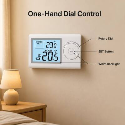 Riseem 230V ওয়্যারড রুম HVAC IP20 সুরক্ষা স্তরের সাথে নন-প্রোগ্রামযোগ্য হোম থার্মোস্ট্যাট