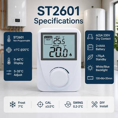 প্রদর্শন তাপমাত্রা পরিসীমা 3°C থেকে 37°C ডিজিটাল রুম বয়লার থার্মোস্ট্যাটস সাদা রঙ কম্প্যাক্ট আকার তাপমাত্রা ব্যবস্থাপনা সমাধান
