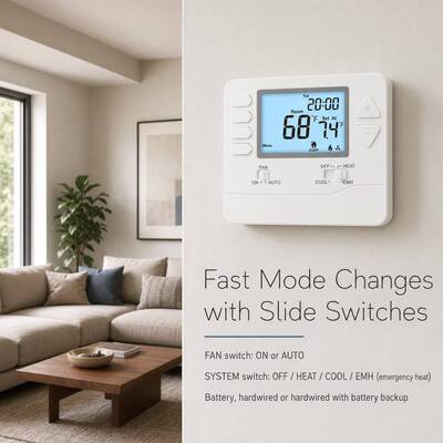 Riseem সাপ্তাহিক প্রোগ্রামযোগ্য 0.5°C নির্ভুলতা HVAC সিস্টেম তাপ পাম্প থার্মোস্ট্যাট 24V