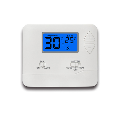 রাইজম হোয়াইট এলসিডি ডিসপ্লে ডিজিটাল রুম HVAC সিস্টেমের জন্য নন-প্রোগ্রামযোগ্য থার্মোস্ট্যাট